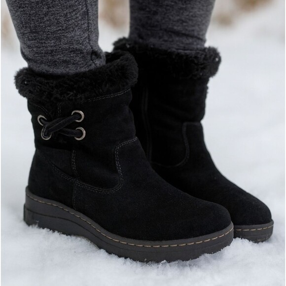 Baretraps Womens 7.5 Adalyn Boots Black Suede Winter Faux Fur Zipper Booties - Picture 1 of 9